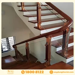 Cầu thang gỗ kính CTGK4