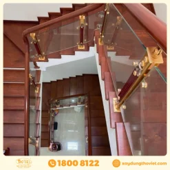 Cầu thang gỗ kính CTGK4