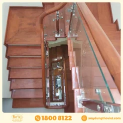 Cầu thang gỗ kính CTGK9