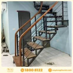 Cầu thang sắt ốp gỗ CTSOG1