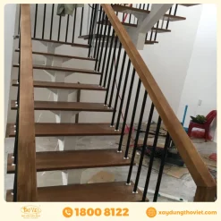 Cầu thang sắt ốp gỗ CTSOG2
