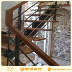 Cầu thang sắt ốp gỗ CTSOG2
