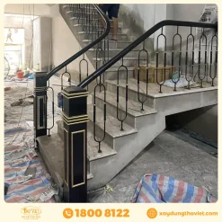 Cầu thang sắt tay vịn gỗ CTSTVG3