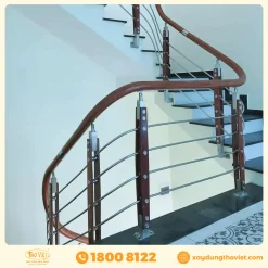 Cầu thang sắt tay vịn gỗ CTSTVG9
