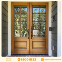 Cửa kính cường lực khung gỗ CKCLKG2