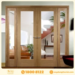 Cửa kính cường lực khung gỗ CKCLKG5