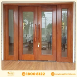 Cửa kính cường lực khung gỗ CKCLKG5