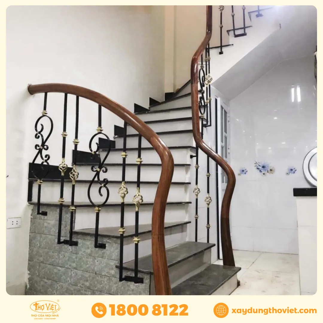 Mẫu cầu thang sắt ốp đá 05