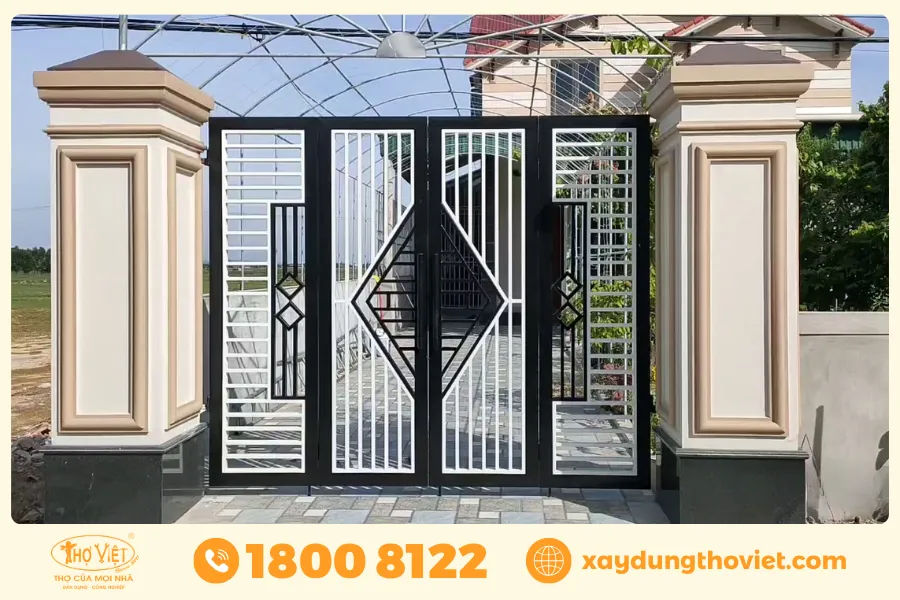 mẫu cửa cổng sắt 4 cánh đẹp đơn giản